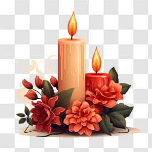 All Souls Day Flower - Beautiful Candles And Flowers Arrangement Transparent PNG