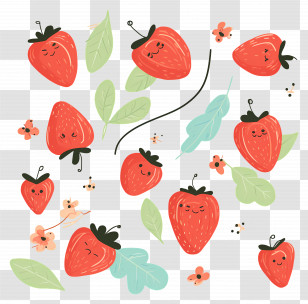 Strawberry Pattern - Playful Strawberry And Floral Pattern Transparent PNG