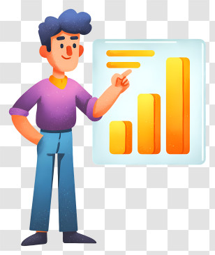 Business Analytics - Presenter Pointing Bar Chart Transparent PNG