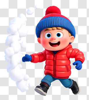 Cartoon Boy Rolling Snowball - Happy Boy In Red Winter Jacket Transparent PNG