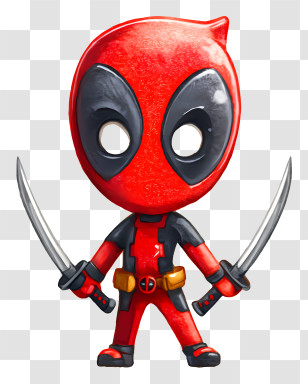 Deadpool Holding Two Swords - Deadpool Cute Toy Figure Transparent PNG