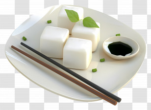 African Food - Tofu Cubes With Soy Sauce On Plate Transparent PNG