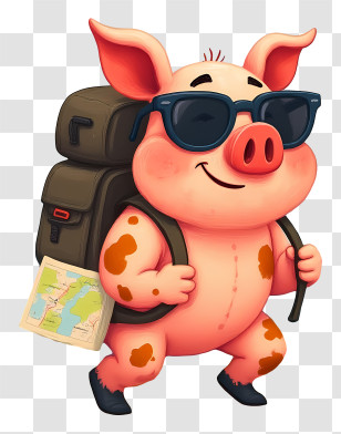 Cartoon Pig - Backpacking Pig With Map Transparent PNG