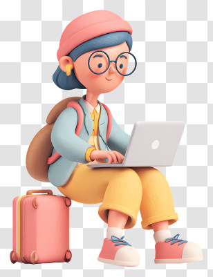 Girl Doing Travel Blogging - Girl Working On Laptop Transparent PNG