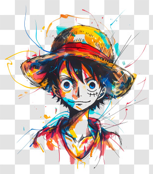 One Piece Luffy - Vibrant Anime Character Illustration With A Straw Hat Transparent PNG