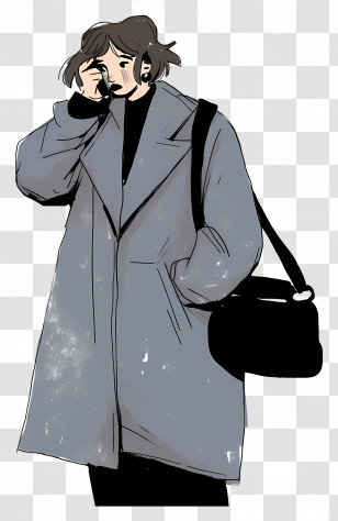 Woman Talking On Phone - Stylish Person In Gray Coat Transparent PNG