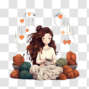 I Love Yarn Day - Girl Knitting With Yarn Transparent PNG