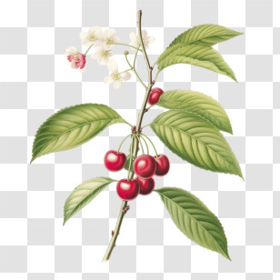 Cherry Branch - Cherry Tree Branch With Fruit And Flowers Transparent PNG