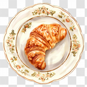Croissant - Croissant On A Decorative Plate Transparent PNG