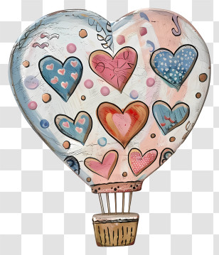 Hot Air Balloon - Heart-shaped Hot Air Balloon With Hearts Transparent PNG