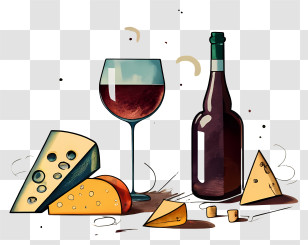 Wine - Wine And Cheese Artistic Illustration Transparent PNG