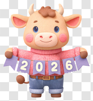 Cartoon Cow 2026 - Cute Cow With 2028 Banner For New Year Transparent PNG