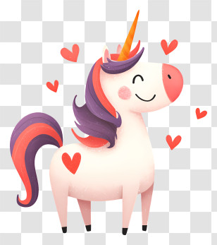 Cute Unicorn With Hearts - Cute Unicorn With Hearts Transparent PNG