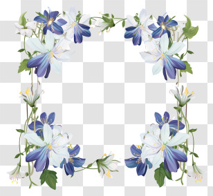 Wreath Of Flowers - Delicate Floral Border Frame With Blue And White Flowers Transparent PNG