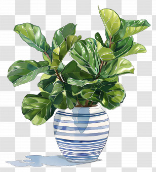 Green Plant In Striped Vase - Lush Green Plant In Striped Vase For Home Decor Transparent PNG