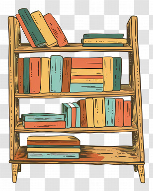 Wooden Bookshelf - Wooden Shelf With Colorful Book Arrangement Transparent PNG
