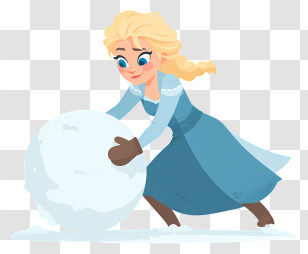 Frozen Elsa Pushing Snowball - Cartoon Girl With Snowball In Winter Transparent PNG