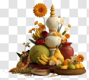 Vishu Kani - Elegant Fruit And Flower Arrangement Transparent PNG