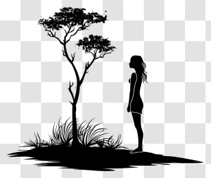 Girl Silhouette - Silhouette Of A Woman And Tree Transparent PNG