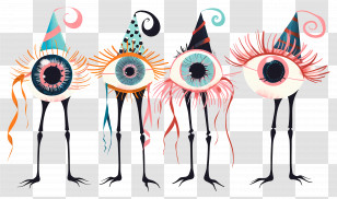Cute Eyeballs - Colorful Cartoon Eyes With Party Hats Transparent PNG