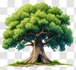 Watercolor Big Tree - Green Lush Tree In Vibrant Forest Transparent PNG