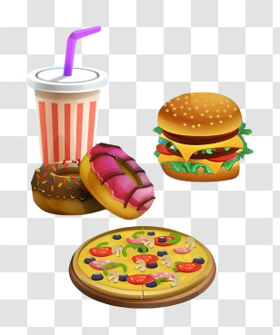 Food - Fast Food Combo With Burger, Pizza, And Donuts Transparent PNG