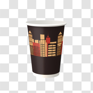 Paper Cup - Black Paper Cup With Cityscape Design Transparent PNG