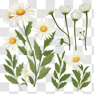 Daisy Flower - White Daisy Flowers With Green Leaves Transparent PNG