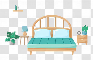 Queen Bed - Cozy Bedroom With Modern Decor Transparent PNG