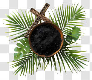 Ash Wednesday - Charcoal Bowl With Green Leaves Transparent PNG