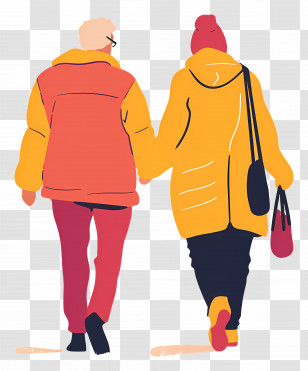 Senior Citizens Day - Elderly Couple Walking Hand In Hand In Colorful Clothing Transparent PNG
