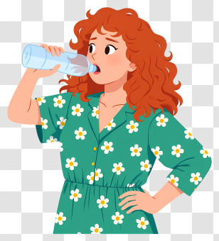Woman Drinking Water - Curly Haired Woman Drinking Water Transparent PNG