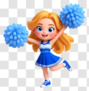 Cute Cartoon Cheerleader Girl - Cheerleader With Blue Pom-poms Transparent PNG