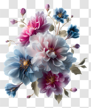 Pink And Blue Flowers - Colorful Floral Bouquet Transparent PNG