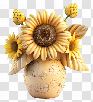 3d Sunflower - Sunflower Arrangement In Vase Transparent PNG