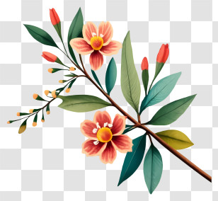 Branch With Flowers - Branch With Flowers And Leaves Transparent PNG