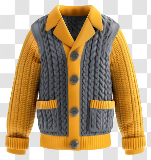 Cardigan - Yellow And Gray Knitted Jacket Transparent PNG
