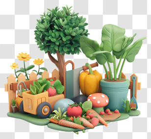 Gardening Day - Vegetable Garden With Plants Transparent PNG