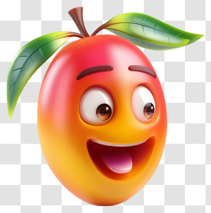 3d Cartoon Fruit - Smiling Animated Mango Emoji Transparent PNG