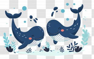 Cute Whale - Cute Blue Whales Illustration In Cartoon Style Transparent PNG