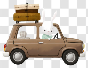 Cute Rabbit Driving Car - Rabbit Driving Car With Luggage Transparent PNG