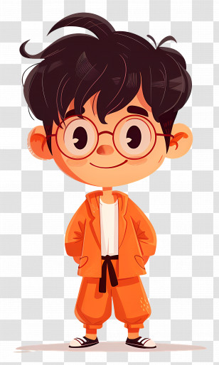 Goku - Cartoon Boy With Glasses In Orange Outfit Transparent PNG
