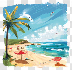 Summer Beach Scene - Tropical Beach Scene Illustration Transparent PNG