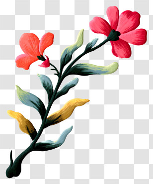 Flower - Artistic Branch With Red Flower Illustration Transparent PNG
