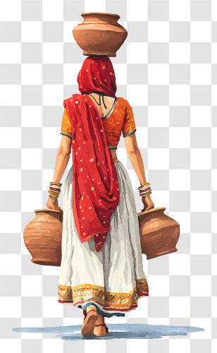 Rajasthani Woman Carrying Pots - Traditional Woman Carrying Pots Transparent PNG