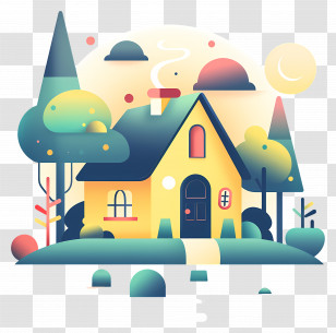 Village House - Cartoon House Nestled In A Dreamy Landscape Transparent PNG