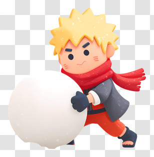 Naruto Pushing Snowball - Blonde Character With Snowball In Winter Transparent PNG