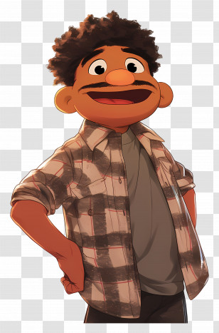 Tamir - Cartoon Boy In Plaid Shirt Smiling Transparent PNG