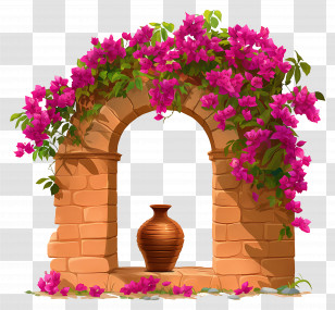 Bougainvillea Flowers - Flower Arch With Vase Transparent PNG