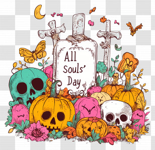 All Souls Day - Whimsical Skulls And Pumpkins Transparent PNG